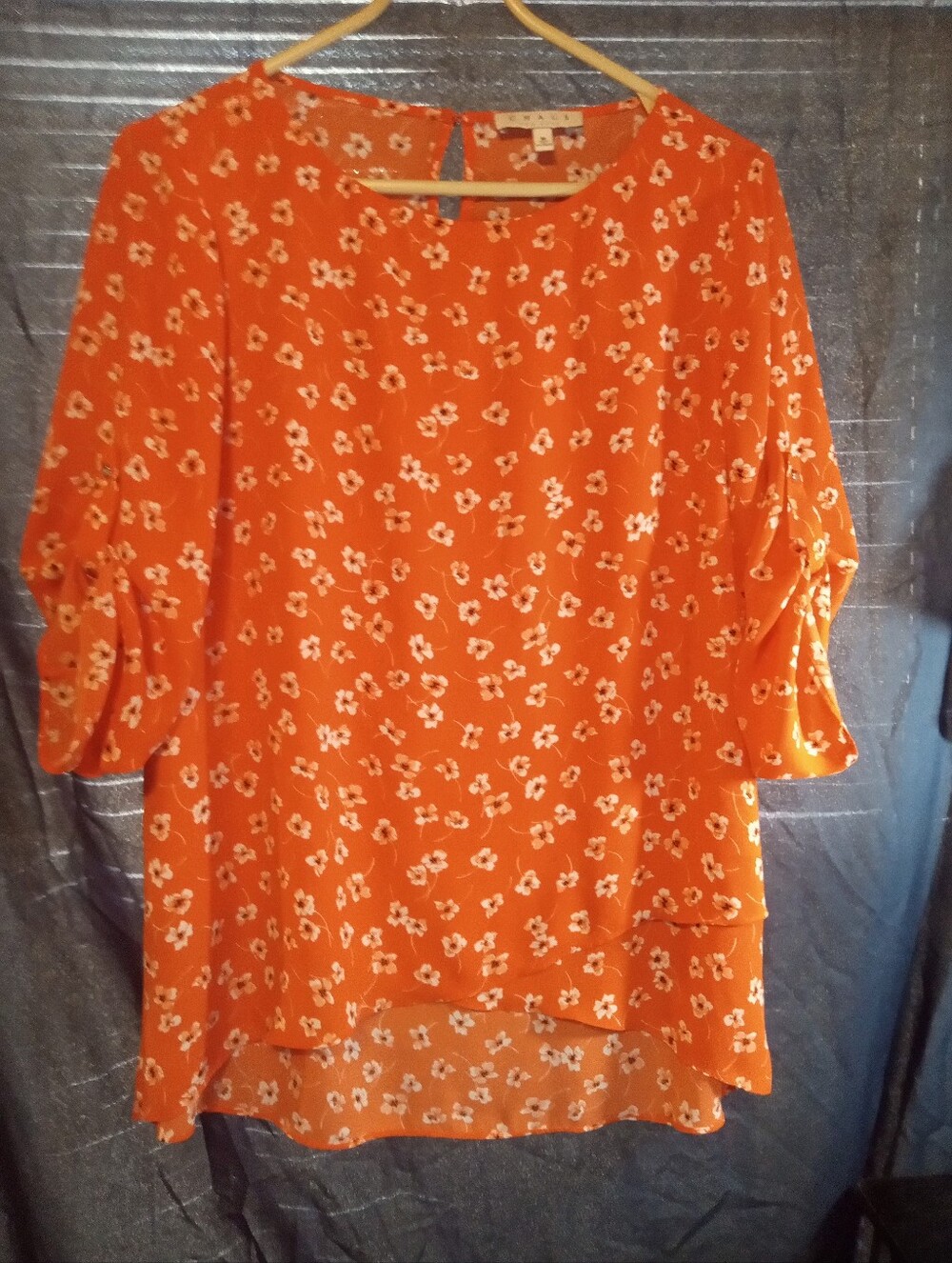 Chaus Bright Orange Floral V-neck Women's Blouse - Casual Tunic Top